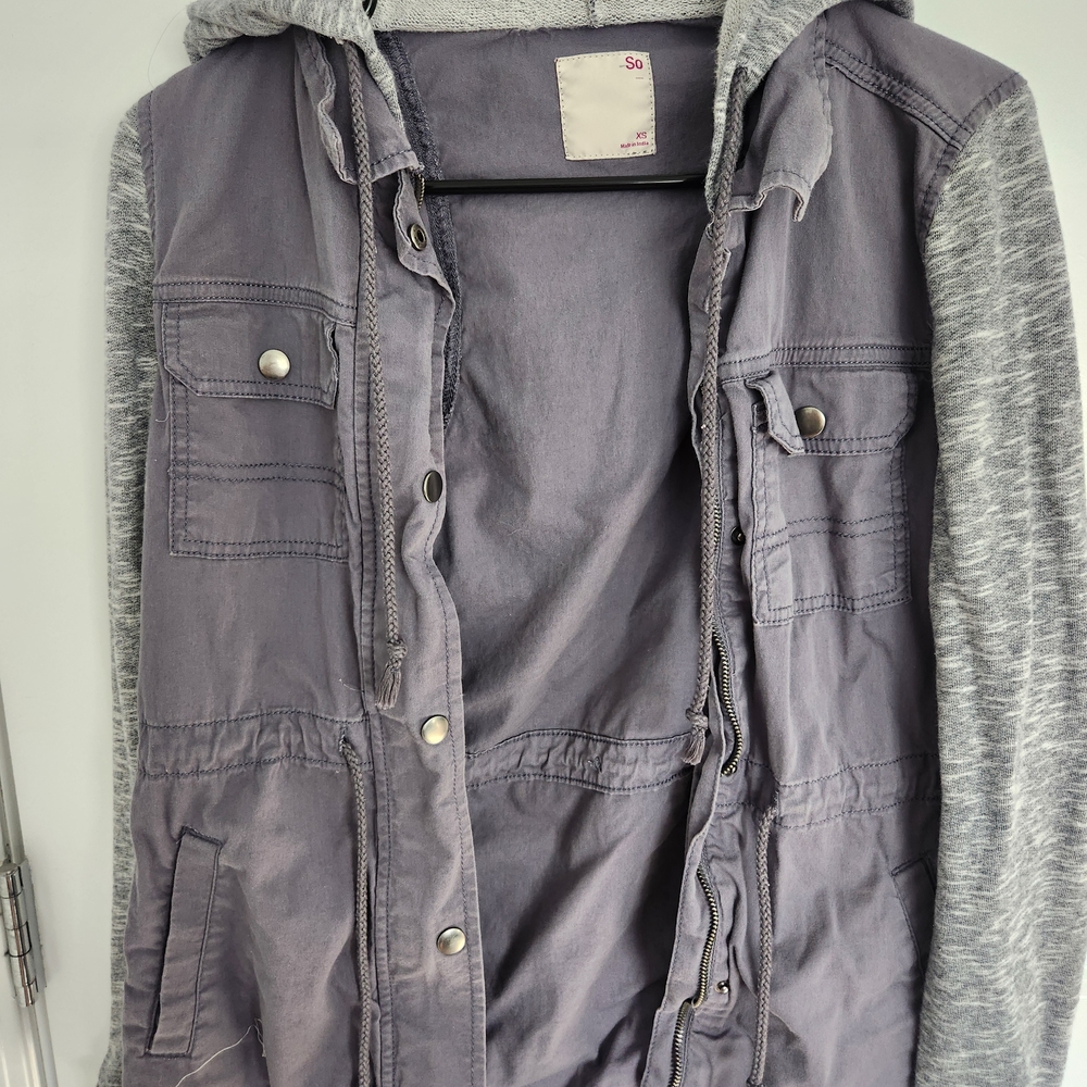 SO Charcoal Hooded Jacket with Button Accents